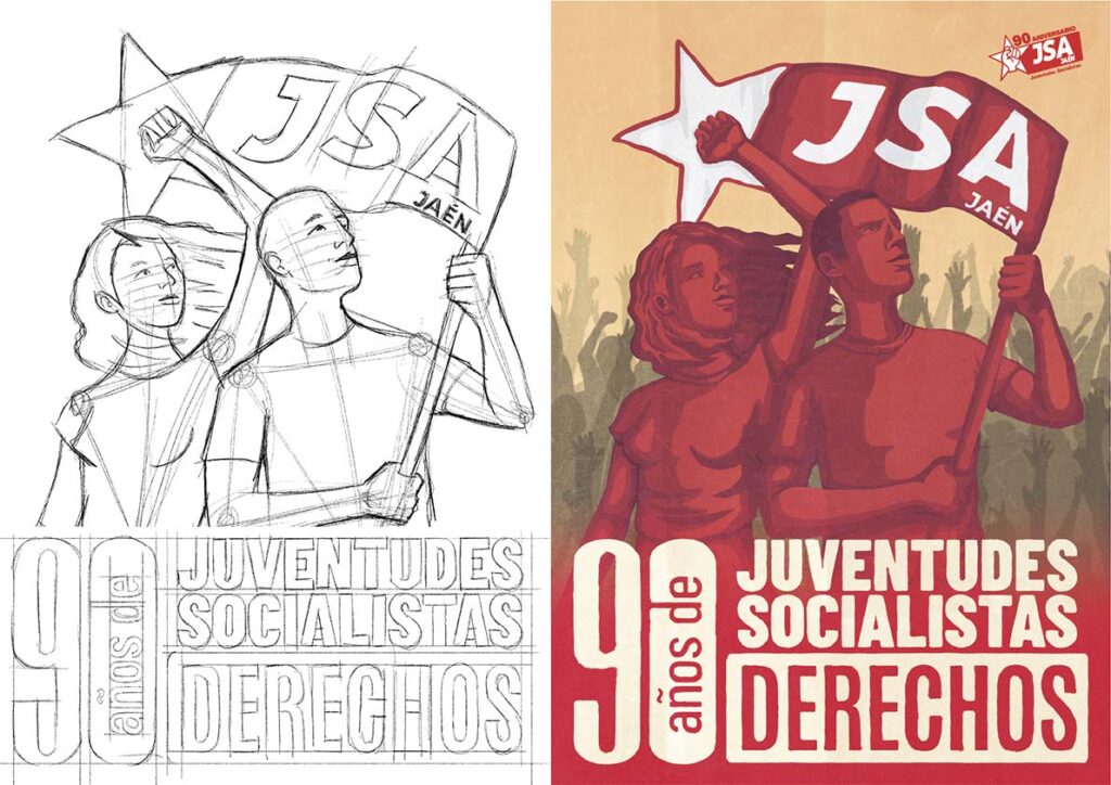 Boceto y Arte Final 90 Aniversario Juventudes Socialistas 2025